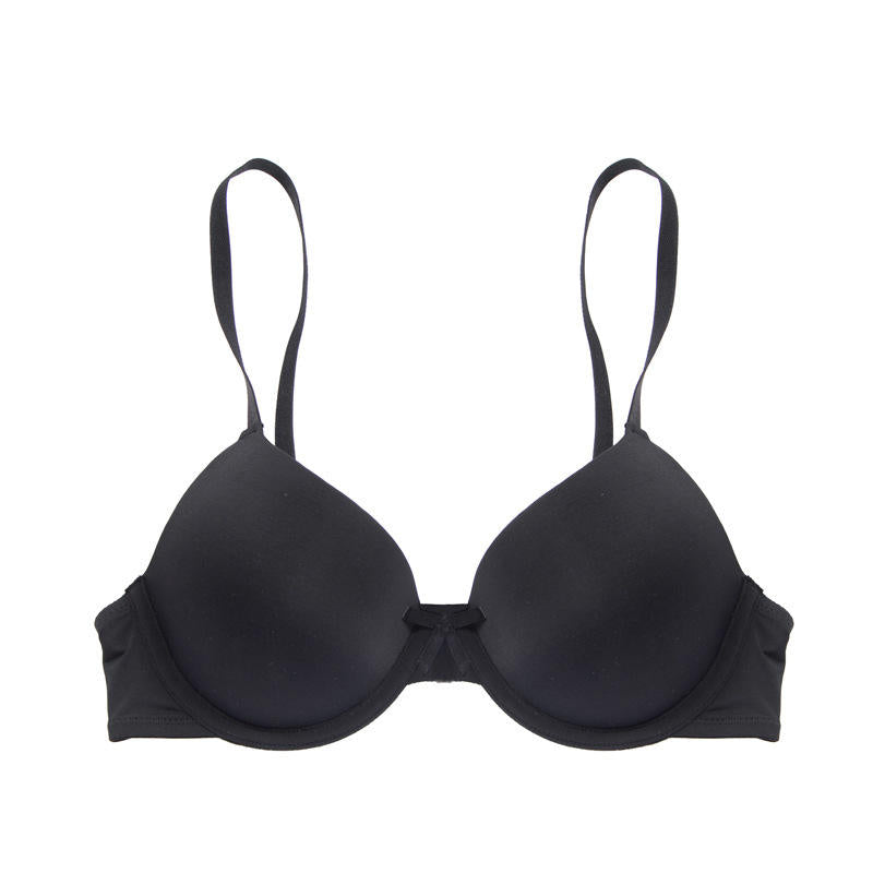 Summer Solid Nylon Molded Cup Bra Plus Size Adjustable Anti-Sagging Push-Up Bikini Wire Free Women's Underwear
