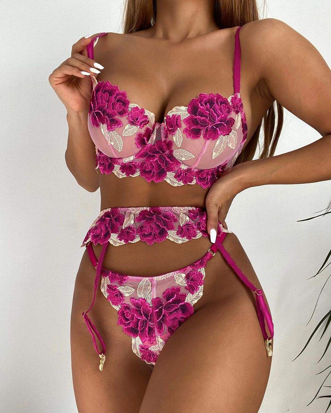 Europe United States New Three-Point Mesh Perspective Three-Piece Underwear Set Sexy Women Lingerie