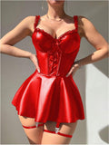 Sexy Lace Strappy Court Corset Polyester Eco-Friendly Breathable Women's 2-Piece Set