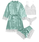 Women's Underwear Pajamas Sets Lingerie Dress Sexy Silk Satin Robe 4pcs Sleepwear Cami Top Stain Pjs for Women