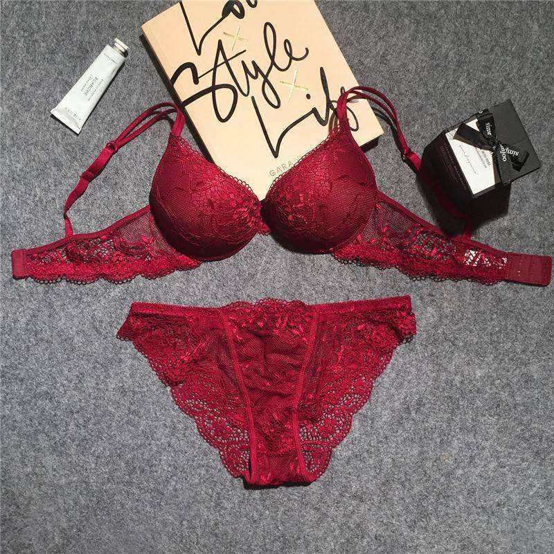 French Lingerie Set for Women - Deep V Push-Up Lace Bra Euro-American Sexy Style sexy bra and panties