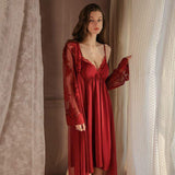Sexy Deep V Seductive Lace Satin Nightgown Mesh Gown Women's Loungewear Women's Sleepwear