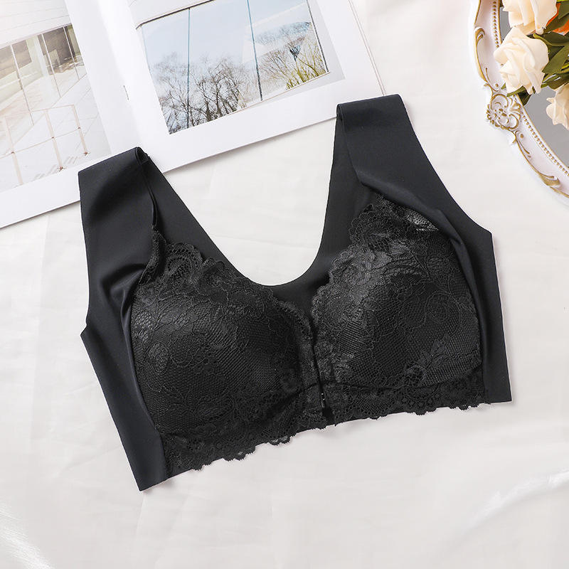 Push-Up Front Buckle Bra Fixed Cup Lift Up Beauty Back Lace Vest Style Bra