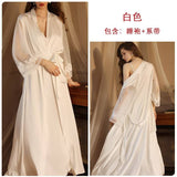 Open High Fork Nightdress Long Honeymoon Bride Nightgown Women's Loungewear Sexy Nightwear