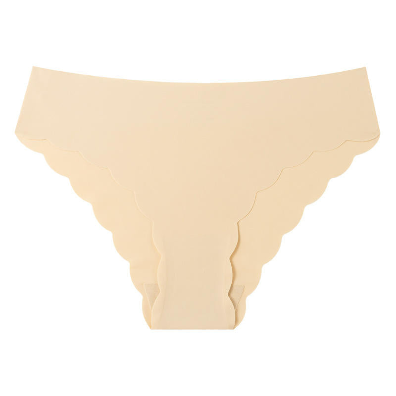 Plus Size Women's Anti-Bacterial Thin Low-Rise Breathable Nylon Bikini Panties Wave Edge Invisible Seamless Underwear
