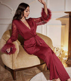 Patchwork Lace Nightdress V-neck Pajama Set Fashionable Women's Sleepwear