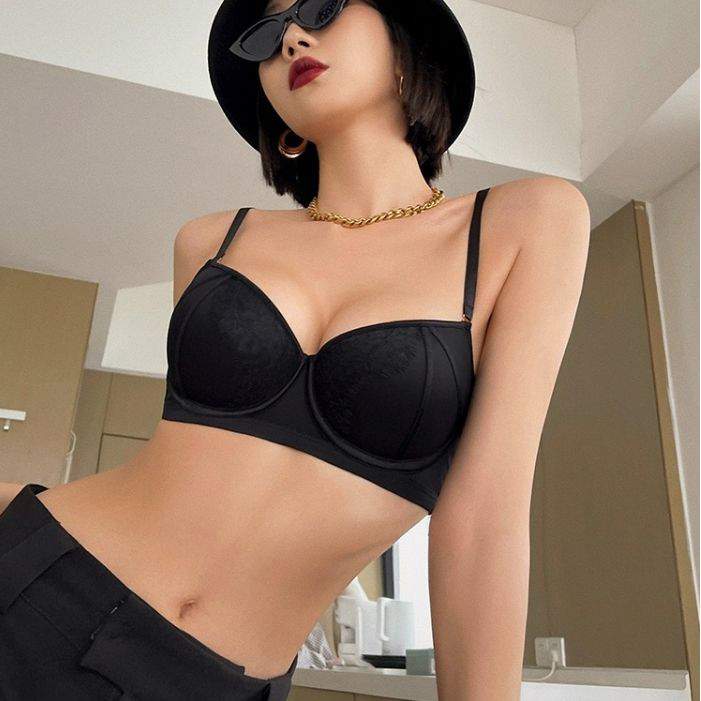 Gathered Women's Bra Sexy Lace Female Sexy Women Underwear Deep V Push up Bra