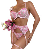 Fashion Lace Perspective Women's Sexy G-String Panties Push-up Bra Set with Bow Embroidery Rhinestone Decoration Worn with Style