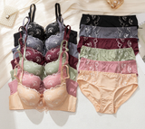 Lace Trim Women's Triangle Panties Lace Sexy Underwear Seamless Breathable Bra Set