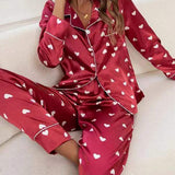 Heart-Shaped European American Style Autumn Silk Ultra-thin V-Neck Full-Length Women's Long-Sleeved