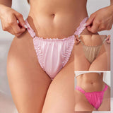 Rolled Edge Design Lace Sweet pink Low Waist Soft Comfortable Breathable Lace Thong Panties