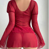 New Long Sleeve Cardigan Small Chest Gathering Sexy Big Red Sexy Underwear Spice Girls Split Skirt Bikini Sexy