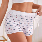Breathable Soft Mid Waist Pink Color Dachshund Pattern Woman Panties Ladies Boyshort for Daily