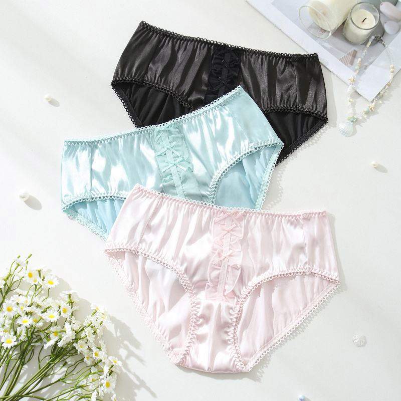 Factory Price New Design Custom Seamless Breathable Silk Panties Sexy New Lace Silk Briefs Women Summer Silk Underwear