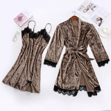 Women's Underwear Pajamas Sets Lingerie Dress Sexy Velvet Robe 2pcs Sleepwear Velvet Pjs for Women