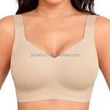 Plus Size Wireless Seamless Push up Bra - Full Coverage Moisture Wicking Fabric with Five Hook-and-eye Closure for Women Bra
