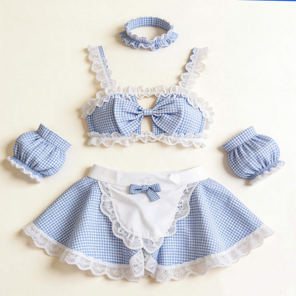 Plus-size Sexy Maid Costume Bow Butterfly Plaid Skirt Uniform Set Lingerie ODM European American