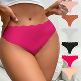 European American Style Seamless Women's Bikini Panties Solid Color Hollow Wave Waistband Low-Rise Nylon Adhesive