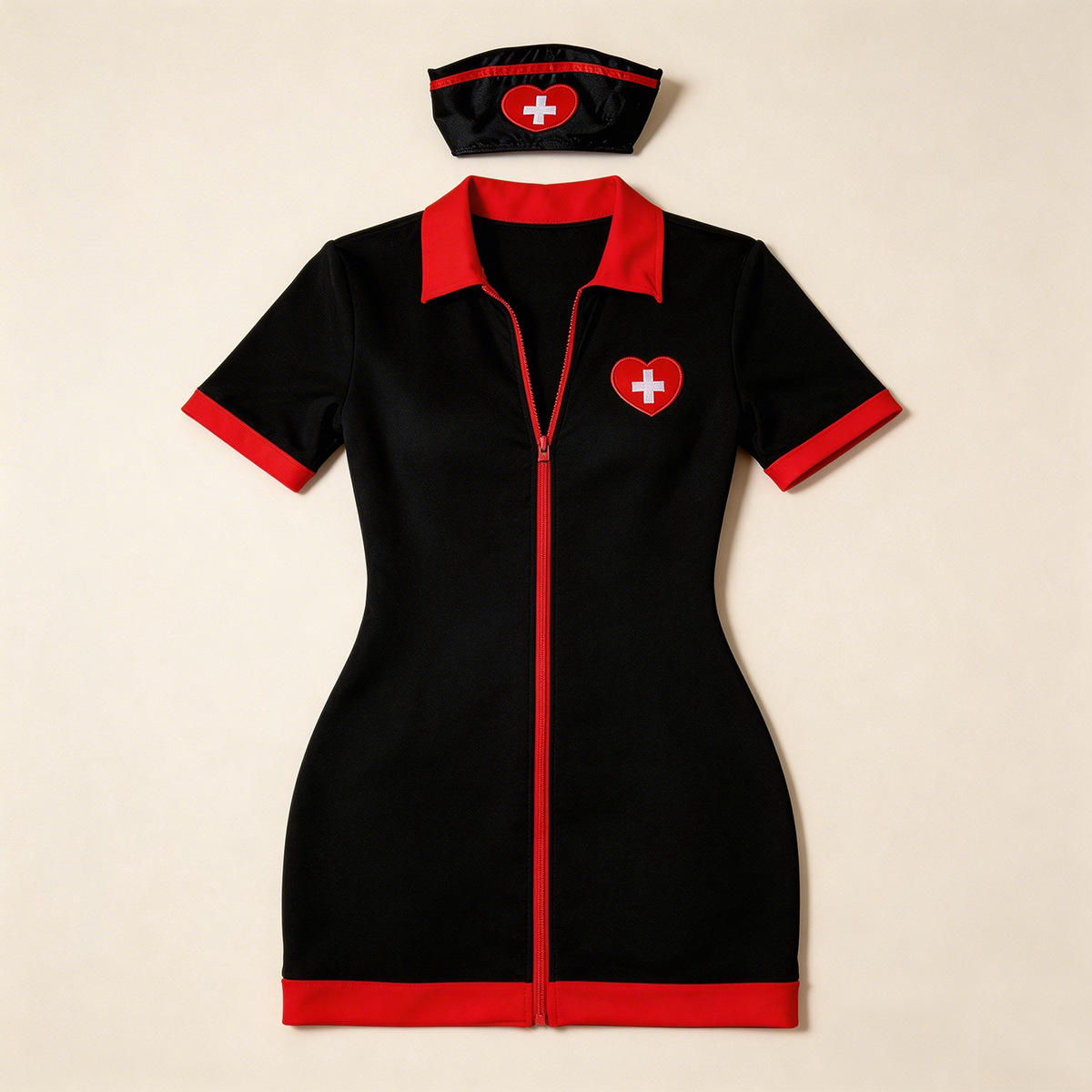 European American Sexy Black Nurse Sheath Skirt Game Costume Lingerie Set Embroidery