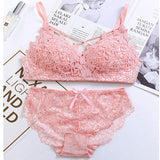 Thin Section Sexy Lace Bra Underwear Suit No Steel Ring Gather Triangle Cup Embroidery Decoration Wire-Free Support Waist Bikini