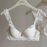 French Style Lingerie Set for Women - Sheer Push-Up Bra Small Bust Side-Support Anti-Sagging Lace Back bras for women
