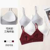 Women's Comfortable Underwear Set Pure Cotton Bra Triangle Cup Thong Panties Wire Free Support Bikini Type
