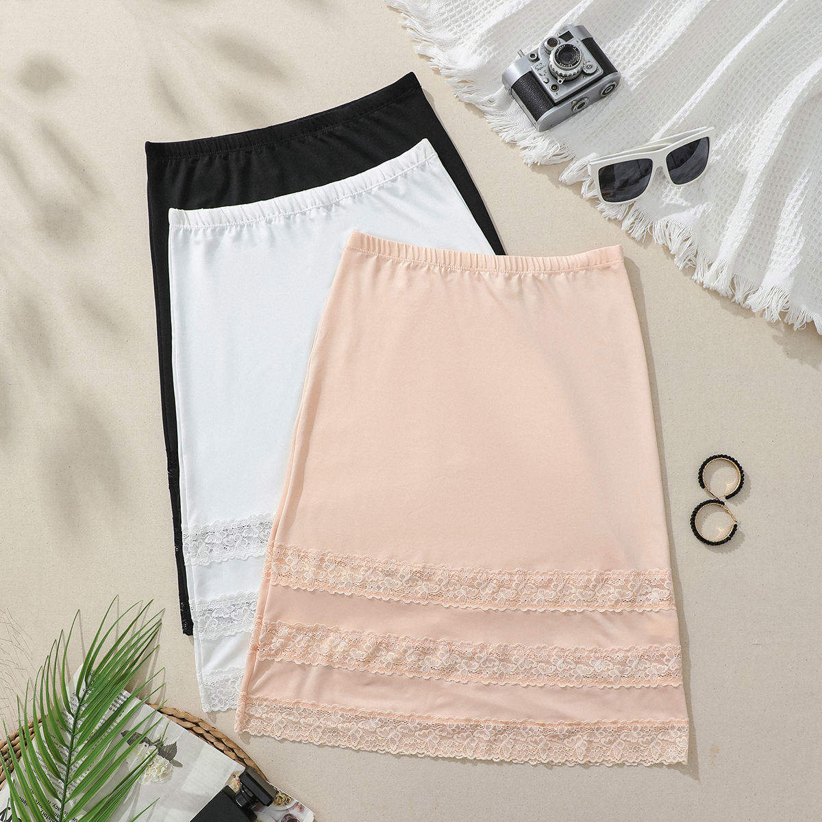 Solid Color Elaborated S/M/L/XL Three-layer Butterfly Lace Trimmed Ladies Long Petticoat Women's Half Slip Underskirt