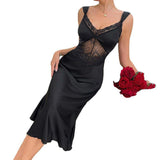 Sexy Summer Sleepwear for Women Sleeveless Satin Camisole Nightgown with Lace French Style