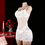 Sheer Gauze Transparent Water-Soluble Lace Sleeveless Polyester Pure Desire Sexy Nightdress Lingerie