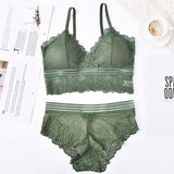 French Style Triangle Cup Bra Suit Women's Lace Sexy Gathering Underwear Bra and Panty Set
