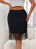 Solid Color Underskirt Lace Dress Women's Sexy Skirt Anti-Exposure Half Skirt Petticoat Underskirt with Lace
