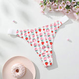 Low-waisted Cartoon Strawberry Patterned Cute Breathable 100% Pure Cotton Women's Panties Thongs T-back