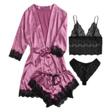 Women's Underwear Pajamas Sets Lingerie Dress Sexy Silk Satin Robe 4pcs Sleepwear Cami Top Stain Pjs for Women
