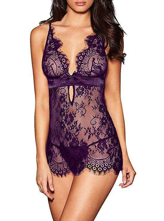 European and American Style New Erotic Sexy Eyelash Lace Nightdress Erotic Set