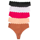 European American Style Seamless Women's Bikini Panties Solid Color Hollow Wave Waistband Low-Rise Nylon Adhesive