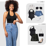 Women's Fashion Sleeveless Backless Vest Halter Shapewear Seamless Tight Bodysuit