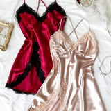 Sling Nightgown Summer Thin Spring and Autumn Sexy Hot with Chest Pad Outer Wear Lace Private Bed Fun Pajamas