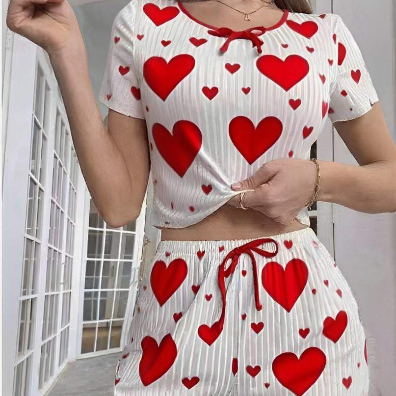 Women's Homewear Printed Camisole Shorts Drawstring Summer Casual Sexy Ribbed European American Style