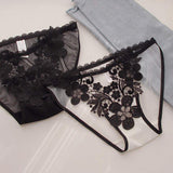 Sexy Lace Spliced Mesh Floral Pattern Women's Breathable Low-Rise Thin Strap Fashionable Thong Underwear Summer