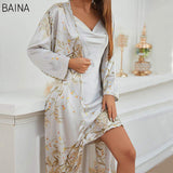 Women's Summer/Spring Two-Piece Set Home Lace-Up Nightgown with Mid-Length Outer Wear Thin Outer Wear Nightgown