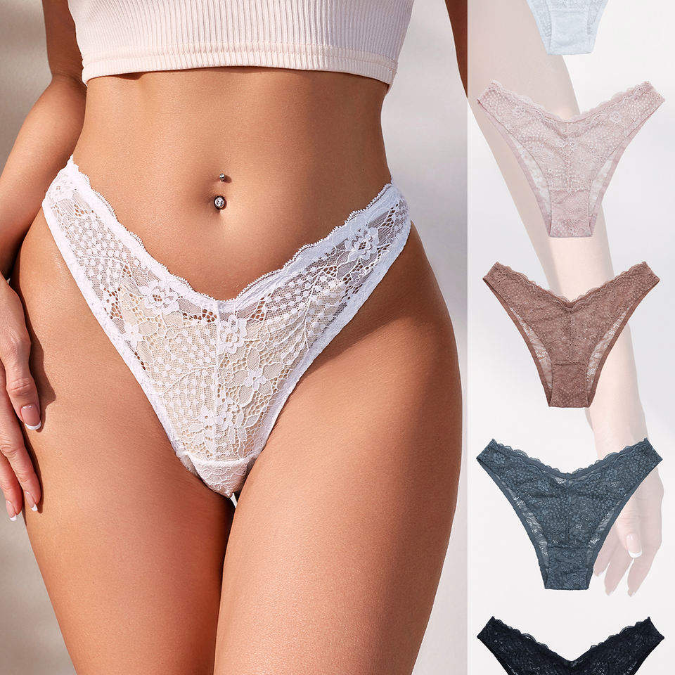Hot Sale Transparent Solid Color Low Waist Girls Hipster Women's Lace Underwear Triangle Panty