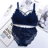 Thin Section Sexy Lace Bra Underwear Suit No Steel Ring Gather Triangle Cup Embroidery Decoration Wire-Free Support Waist Bikini