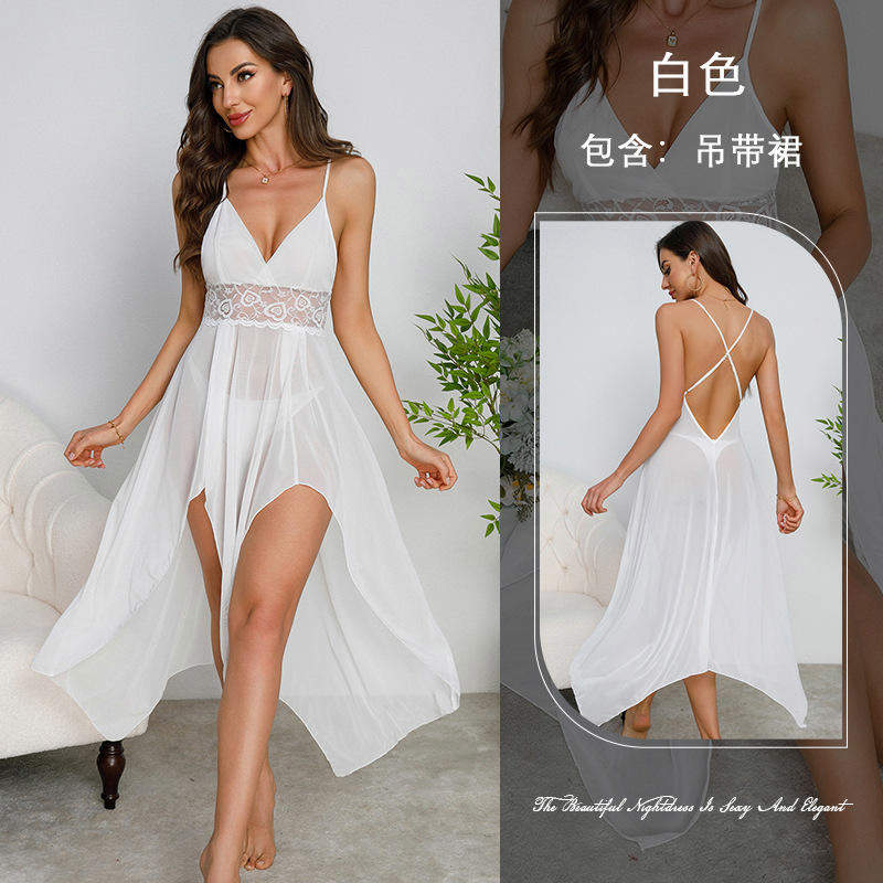 Sexy Lingerie Nightclub V-Neck Backless Sleeveless Strap Dress Polyester Lace Young Women