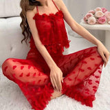 European American Sexy Pajamas Lace Dress Perspective Heart Pattern Full Length