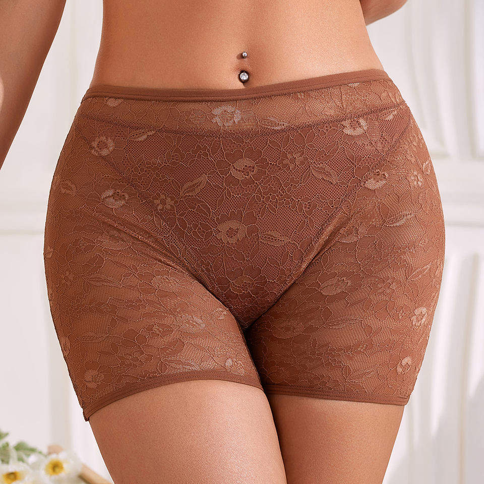 Breathable and Soft High-waisted Lady Underpants Full-transparent Women's Lace Panties Boyshorts