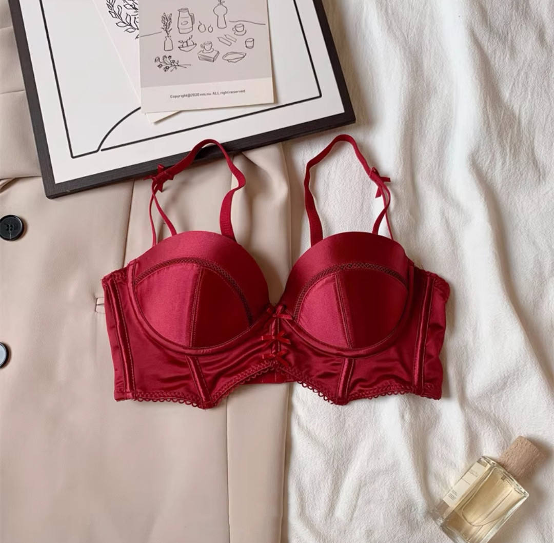 Satin Wireless Half-Cup Bra for Women - Push-Up Adjustable Bra Small Bust Lift & Side-Support bra