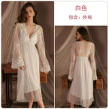 Sexy Deep V Seductive Lace Satin Nightgown Mesh Gown Women's Loungewear Women's Sleepwear