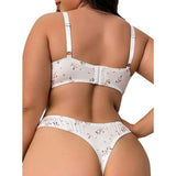 Plus-Size Women's Sexy Thin Lingerie Set with Push-Up Bra Lace Decoration Small Side Breast Adjustment for Big Breasts