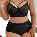 Womens Plus Size Sexy Lingerie Sets High Quality Mesh See Through Lace Underwear Bra Outfits