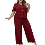 Women's Plus Size Casual Home Wear Pajama Set Summer New Short-Sleeved Two-Piece Elastic Waist Closure Solid Pattern Breathable